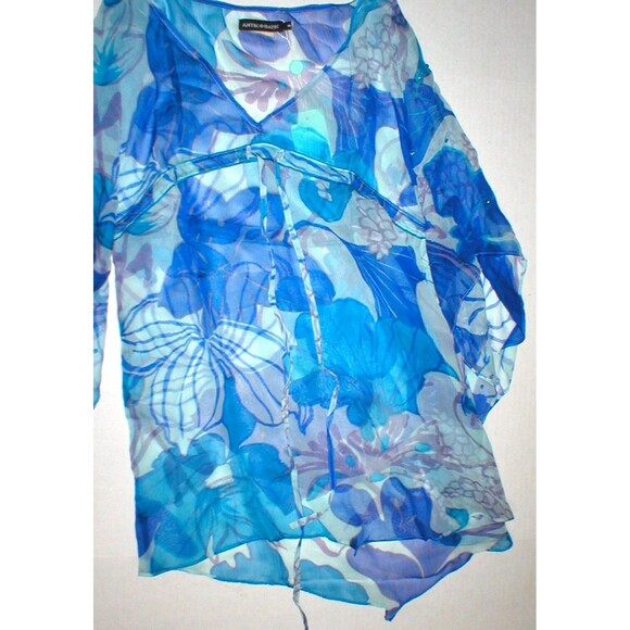 NWT New Silk Tunic Top Womens Antik Batik M Blue Purple Swim Sheer Cover Up Sequ - Picture 7 of 12
